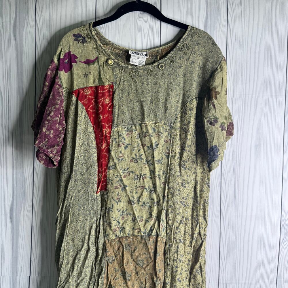 VTG Marisol Maxi Dress Womens M Patchwork Embroidered Cottage Boho Cotton 90s